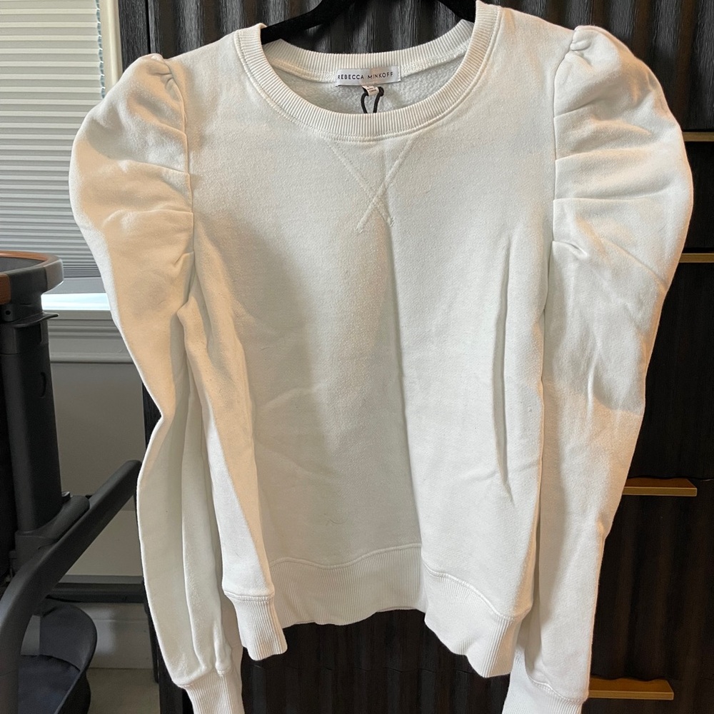 Rebecca Minkoff White Puff Sleeve Sweatshirt